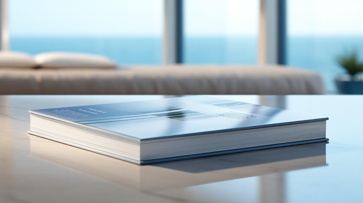 Detailaufnahme einer professionell gedruckten Broschüre mit Softcover als Umschlag