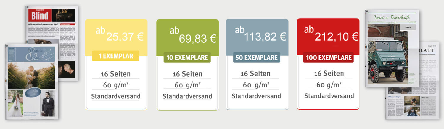 Kosten und Preisbeispiele für Zeitungsdruck in individueller Kleinauflage