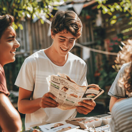 Glückliches Geburtstagskind mit persönlicher Geburtstagszeitung