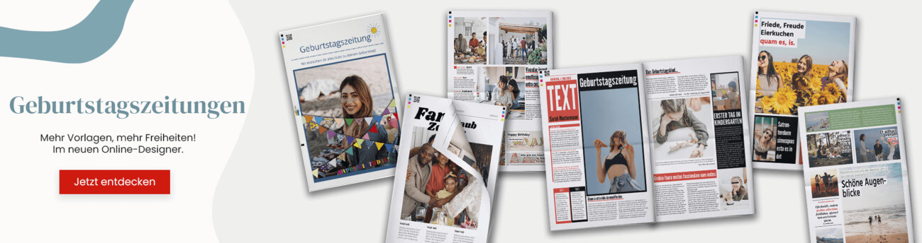 Mehr Vorlagen für Geburtstagszeitungen im Webshop Smartpaper24.com entdecken