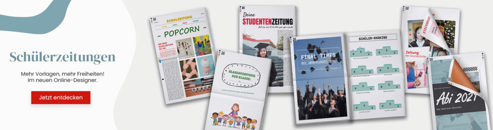 Mehr Vorlagen für Schülerzeitungen und Abschlusszeitungen im neuen Online-Designer