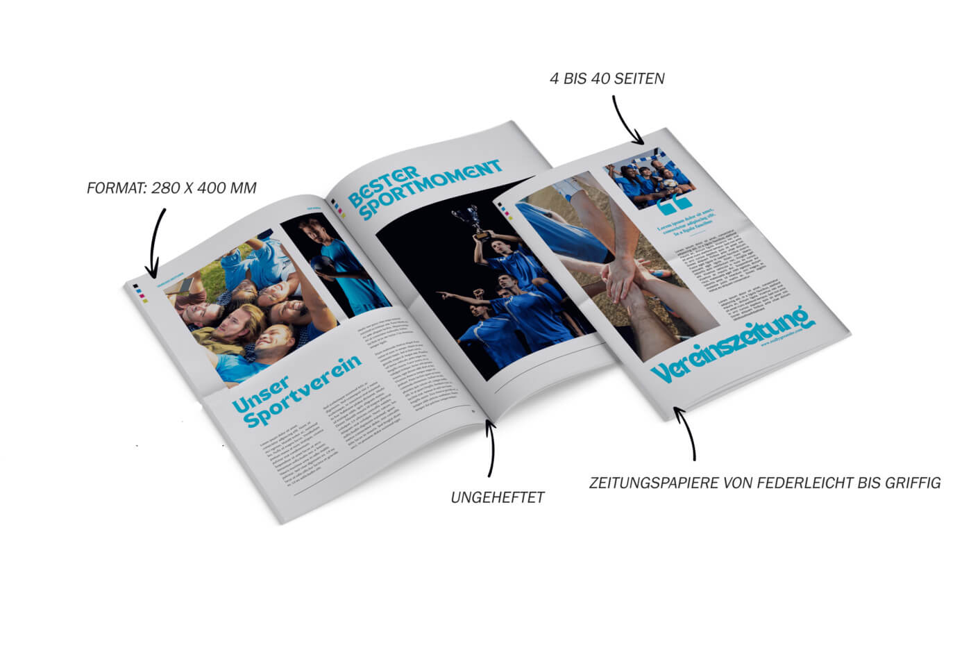 Format, Papier und Seitenzahl für Vereinszeitung in Kleinauflage