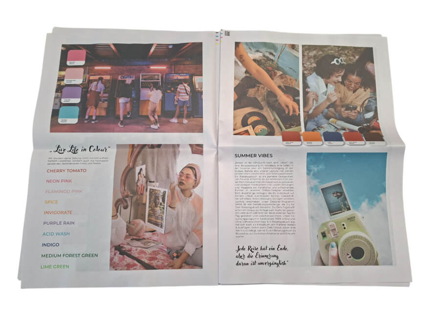 Innenansicht von kostenfreiem Papiermuster-Exemplar für Online-Zeitungsdruck in Kleinauflage